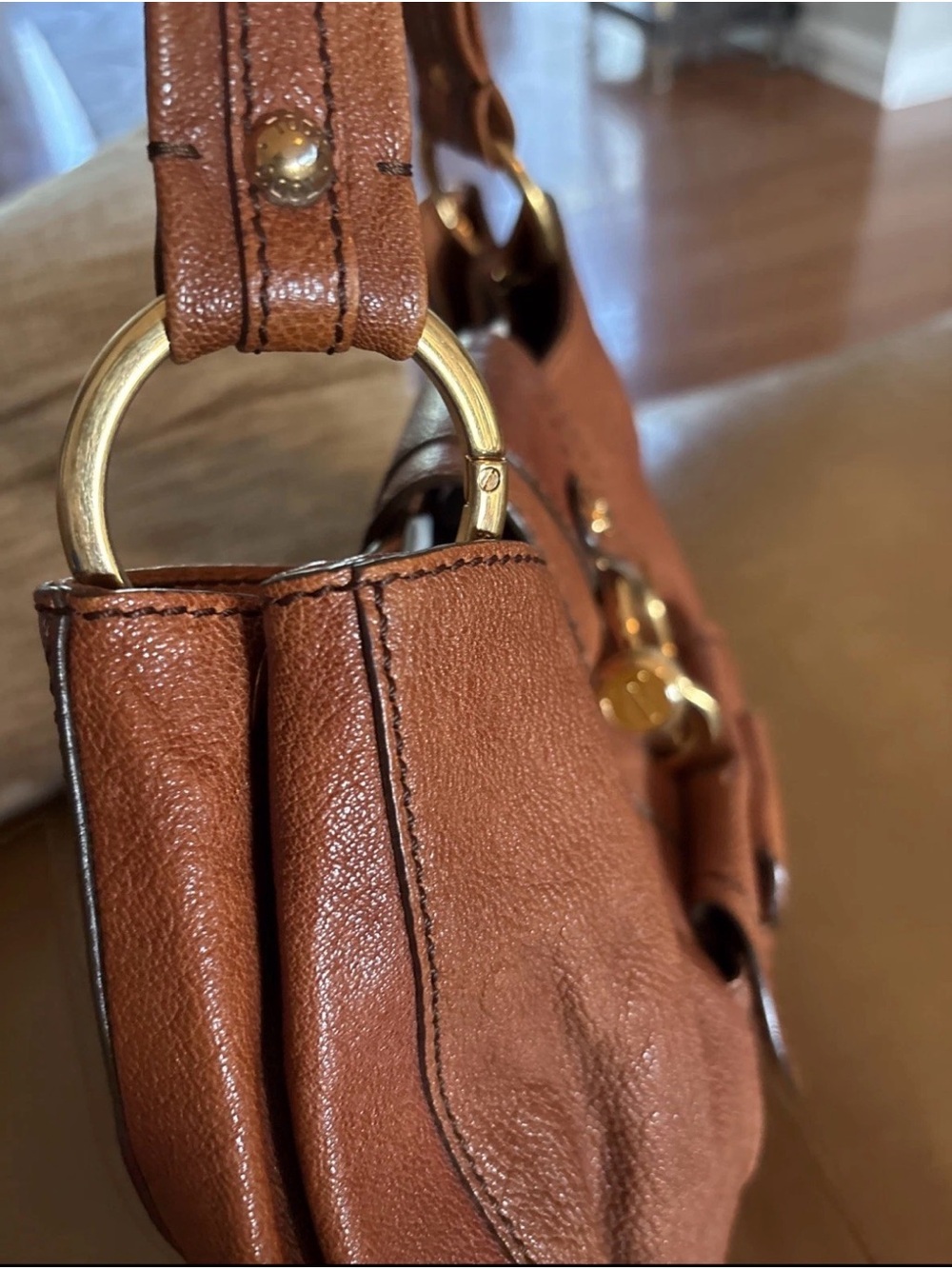Tod's PEGGY Hobo Brown Grained look Leather Satchel with Gold Hardware - Picture 9 of 17